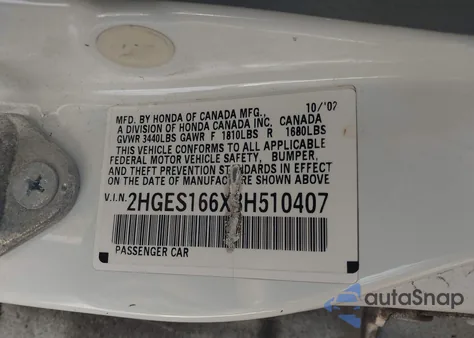 2003 Honda Civic Lx z USA, uszkodzony, nr VIN 2HGES166X3H510407